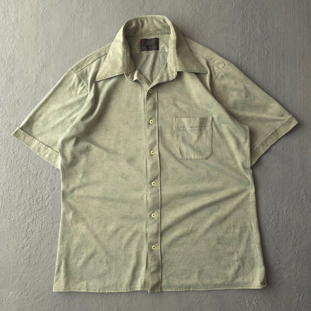 Vintage 1970s Brigade by Arrow Green Short Sleeve Button Up Shirt Large Taper